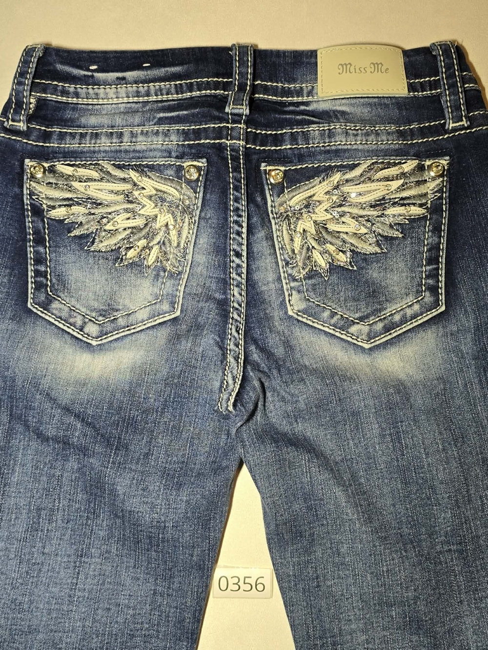 Miss Me Dark Blue Skinny Jeans with Embroidered Wing Pockets Sz. 26